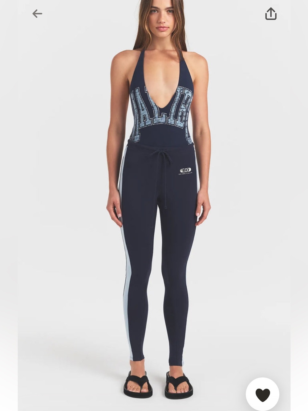 SKIMS Navy High-Rise Leggings with Light Blue Side Stripe